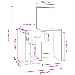 vidaXL Dressing Table with Mirror White 90x50x132.5 cm Engineered Wood - Giant Lobelia