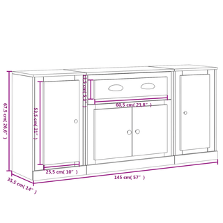 vidaXL Sideboards 3 pcs Concrete Grey Engineered Wood - GIANT LOBELIA