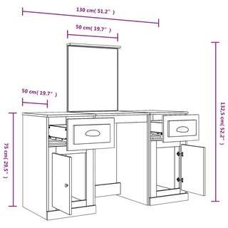 vidaXL Dressing Table with Mirror Grey Sonoma 130x50x132.5 cm - Giant Lobelia