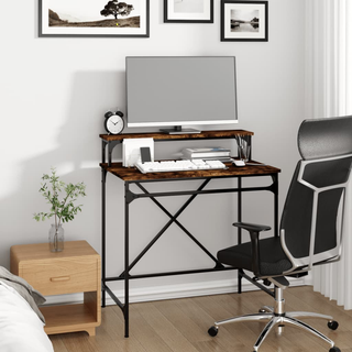 vidaXL Desk Smoked Oak 80x50x90 cm Engineered Wood and Iron - Giant Lobelia