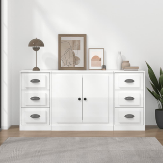 vidaXL Sideboards 3 pcs High Gloss White Engineered Wood - Giant Lobelia