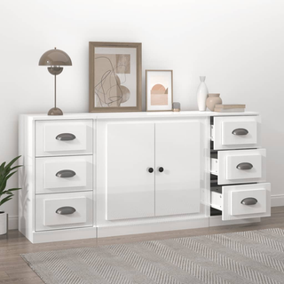 vidaXL Sideboards 3 pcs High Gloss White Engineered Wood - Giant Lobelia