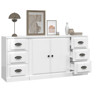 vidaXL Sideboards 3 pcs High Gloss White Engineered Wood - Giant Lobelia