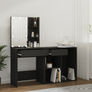 vidaXL LED Dressing Table with Cabinet Black Engineered Wood - Giant Lobelia