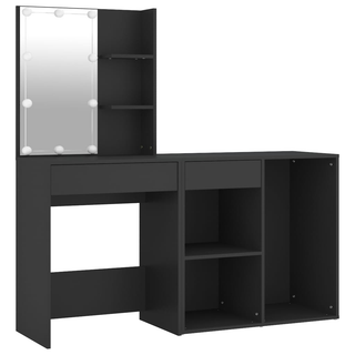 vidaXL LED Dressing Table with Cabinet Black Engineered Wood - Giant Lobelia