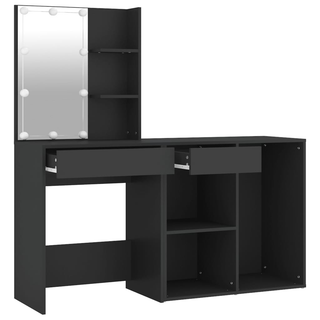 vidaXL LED Dressing Table with Cabinet Black Engineered Wood - Giant Lobelia