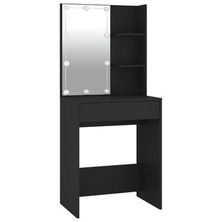 vidaXL LED Dressing Table with Cabinet Black Engineered Wood - Giant Lobelia