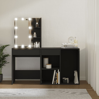 vidaXL LED Dressing Table with Cabinet Black Engineered Wood - Giant Lobelia