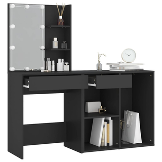 vidaXL LED Dressing Table with Cabinet Black Engineered Wood - Giant Lobelia