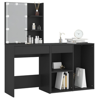 vidaXL LED Dressing Table with Cabinet Black Engineered Wood - Giant Lobelia