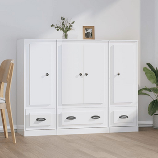 Highboards 3 pcs High Gloss White Engineered Wood