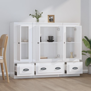 Highboards 3 pcs High Gloss White Engineered Wood