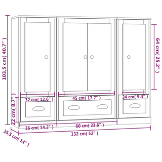 Highboards 3 pcs High Gloss White Engineered Wood