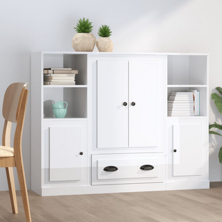 Highboards 3 pcs High Gloss White Engineered Wood