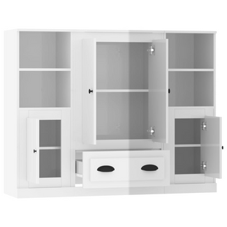 Highboards 3 pcs High Gloss White Engineered Wood