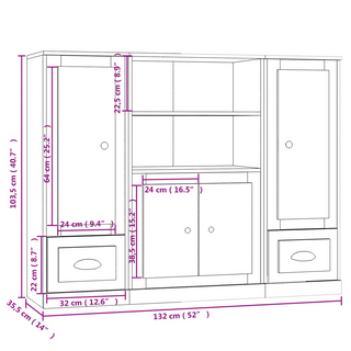 Highboards 3 pcs High Gloss White Engineered Wood