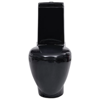 WC Ceramic Toilet Bathroom Round Toilet Bottom Water Flow Black - Giant Lobelia