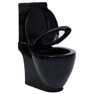 WC Ceramic Toilet Bathroom Round Toilet Bottom Water Flow Black - Giant Lobelia