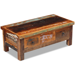 vidaXL Coffee Table Drawers Solid Reclaimed Wood 90x45x35 cm - Giant Lobelia