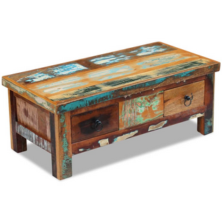 vidaXL Coffee Table Drawers Solid Reclaimed Wood 90x45x35 cm - Giant Lobelia