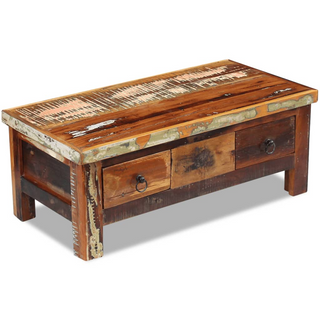 vidaXL Coffee Table Drawers Solid Reclaimed Wood 90x45x35 cm - Giant Lobelia