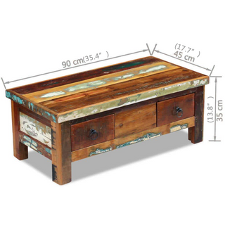 vidaXL Coffee Table Drawers Solid Reclaimed Wood 90x45x35 cm - Giant Lobelia