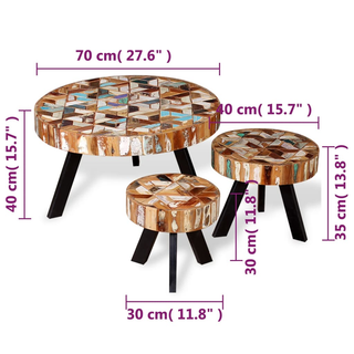 vidaXL Three Piece Coffee Table Set Solid Reclaimed Wood - Giant Lobelia