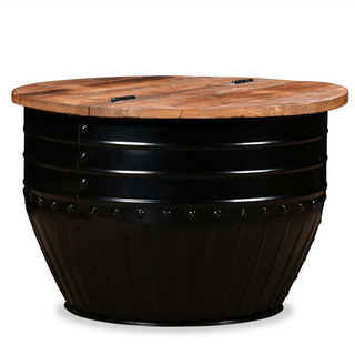 vidaXL Coffee Table Solid Reclaimed Wood Black Barrel Shape - Giant Lobelia