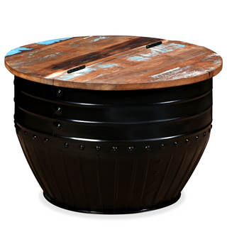 vidaXL Coffee Table Solid Reclaimed Wood Black Barrel Shape - Giant Lobelia