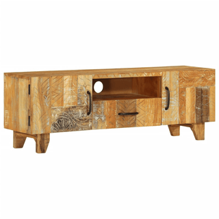 vidaXL Hand Carved TV Cabinet 120x30x40 cm | Solid Reclaimed Wood | Vintage Style and Ample Storage Space - Giant Lobelia