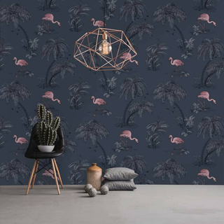 DUTCH WALLCOVERINGS Wallpaper Flamingo Petrol Blue - Giant Lobelia