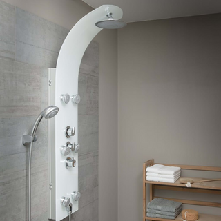 SCHÜTTE Glass Shower Panel with Thermostatic Mixer LANZAROTE White - Giant Lobelia