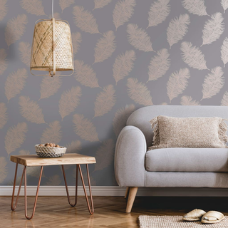 DUTCH WALLCOVERINGS Wallpaper Fawning Feather Grey and Rose Gold - Giant Lobelia