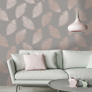 DUTCH WALLCOVERINGS Wallpaper Fawning Feather Grey and Rose Gold - Giant Lobelia