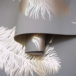 DUTCH WALLCOVERINGS Wallpaper Fawning Feather Grey and Rose Gold - Giant Lobelia