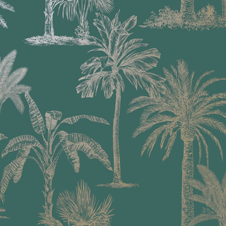 DUTCH WALLCOVERINGS Wallpaper Tropical Trees Teal and Silver - Giant Lobelia