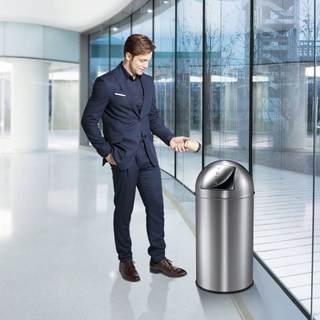 EKO Waste Bin with Push Lid 40 L Matte Silver - Giant Lobelia