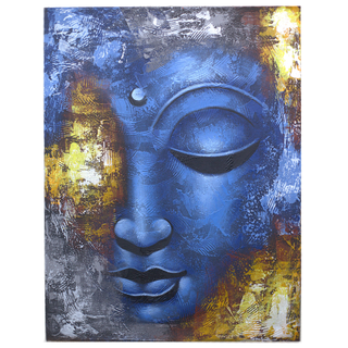 Buddha Painting - Blue Face Abstract - Giant Lobelia