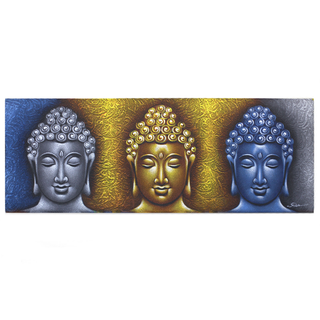 Buddha Painting - Three Heads Gold Detail - Giant Lobelia