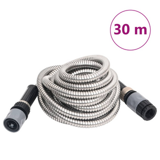 Garden Hose with Spray Nozzle Silver 0.6" 30 m Stainless Steel - Giant Lobelia