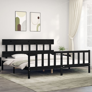 Bed Frame with Headboard Black 200x200 cm Solid Wood - Giant Lobelia