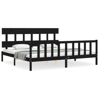 Bed Frame with Headboard Black 200x200 cm Solid Wood - Giant Lobelia