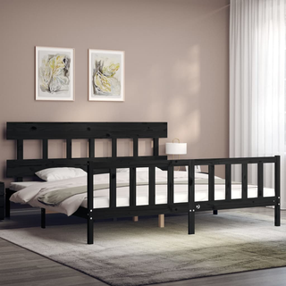 Bed Frame with Headboard Black 200x200 cm Solid Wood - Giant Lobelia