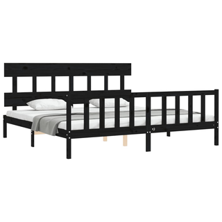 Bed Frame with Headboard Black 200x200 cm Solid Wood - Giant Lobelia