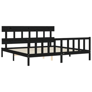 Bed Frame with Headboard Black 200x200 cm Solid Wood - Giant Lobelia