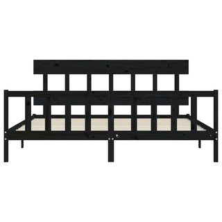 Bed Frame with Headboard Black 200x200 cm Solid Wood - Giant Lobelia