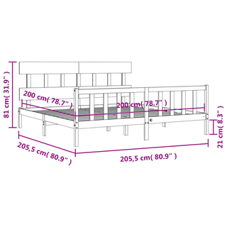 Bed Frame with Headboard Black 200x200 cm Solid Wood - Giant Lobelia