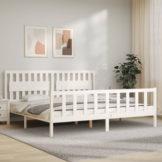 Bed Frame with Headboard White 200x200 cm Solid Wood - Giant Lobelia