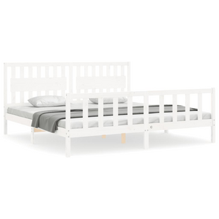 Bed Frame with Headboard White 200x200 cm Solid Wood - Giant Lobelia