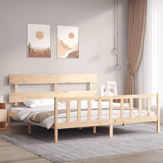 Bed Frame with Headboard Super King Size Solid Wood - Giant Lobelia